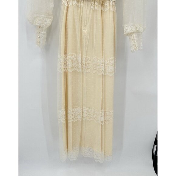 vintage 70s WEDDING DRESS bridal lace victorian boho ivory off white maxi M L - Picture 11 of 13